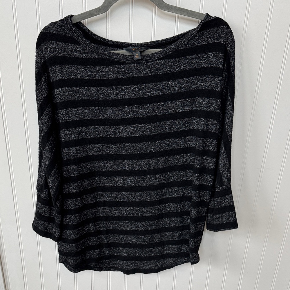 Mix by 41Hawthorn Black and Gray Striped Lightweight Knit Top